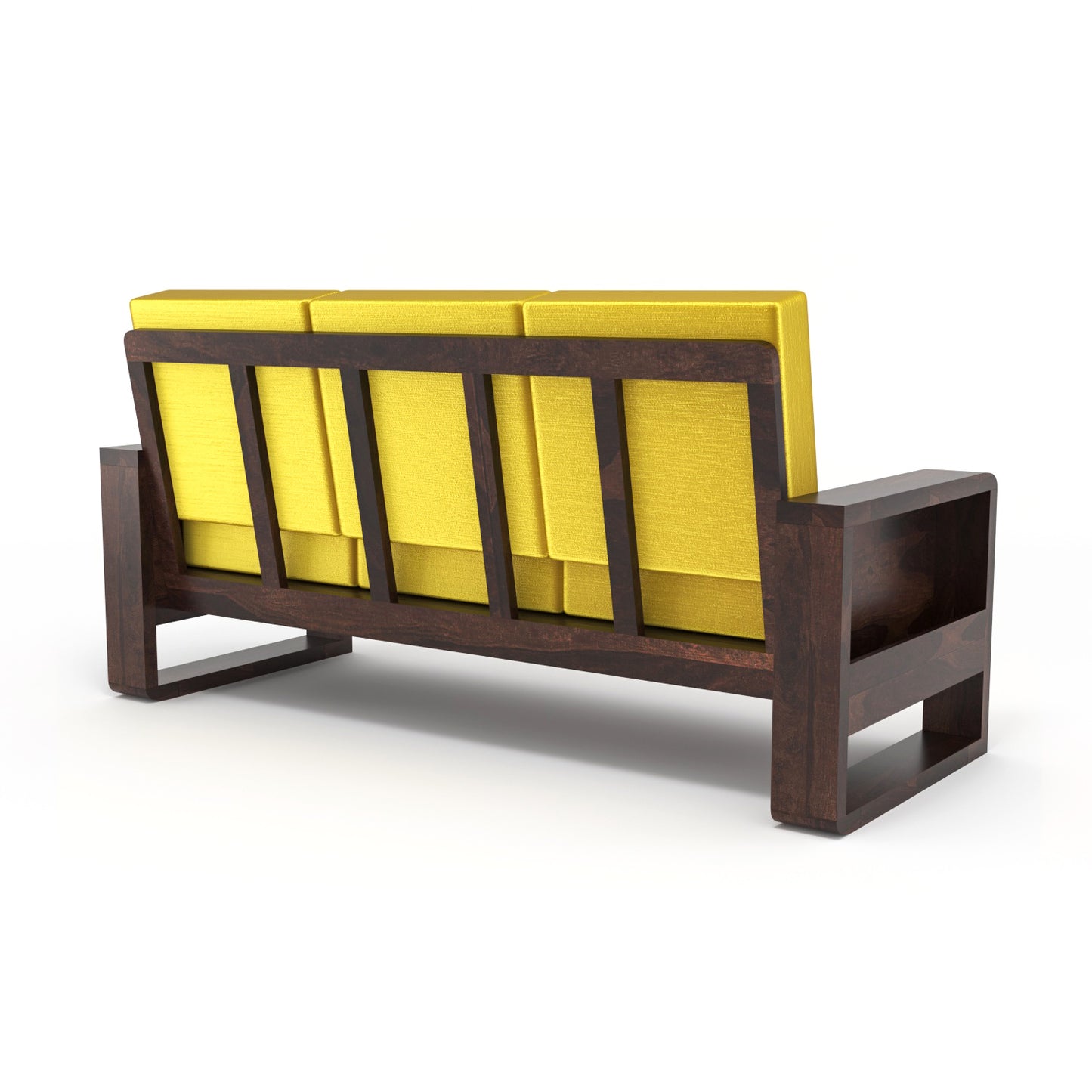 Solid Wood 7 Seater Sofa Set (3+2+2) | Natural & Walnut Finish Wooden Sofa with Cushions