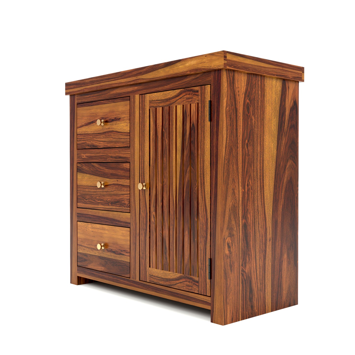 Solid Teak Wood Storage Cabinet with Drawers & Door