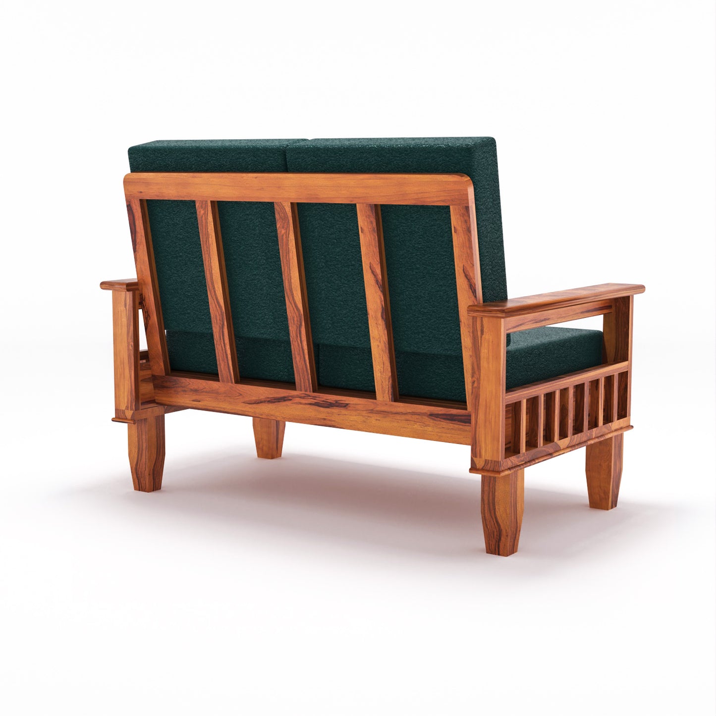 Premium Solid Wood 2 Seater Sofa with Cushions | Natural & Walnut Finish