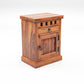 Solid Sheesham Wood Bedside Table with Drawer & Storage Cabinet