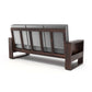 Solid Wood 3 Seater Sofa | Natural & Walnut Finish Wooden Sofa with Cushioned Seating