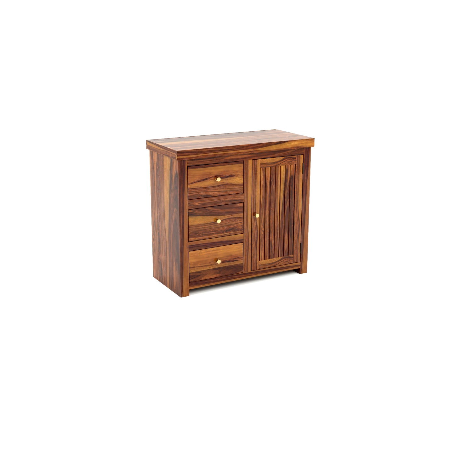 Solid Teak Wood Storage Cabinet with Drawers & Door