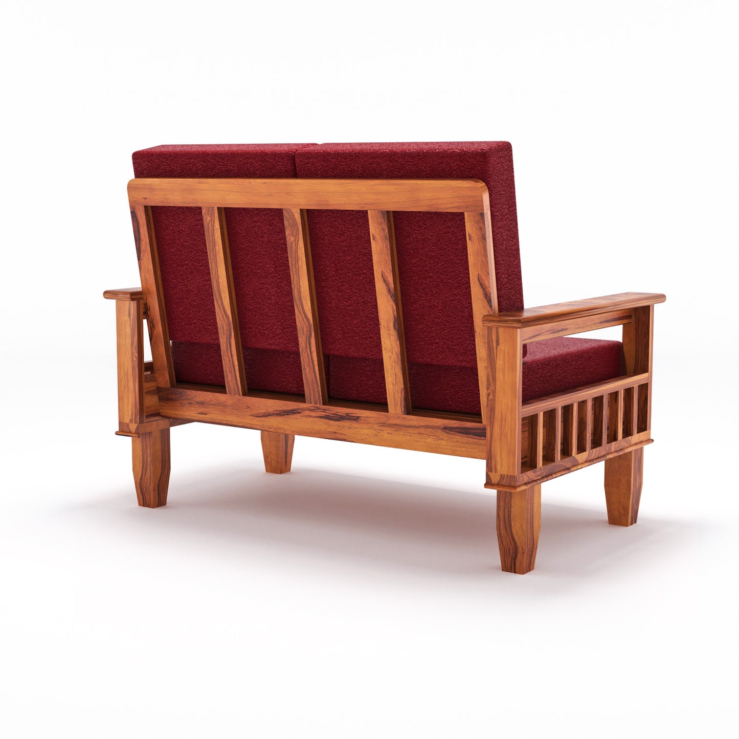 Premium Solid Wood 2 Seater Sofa with Cushions | Natural & Walnut Finish