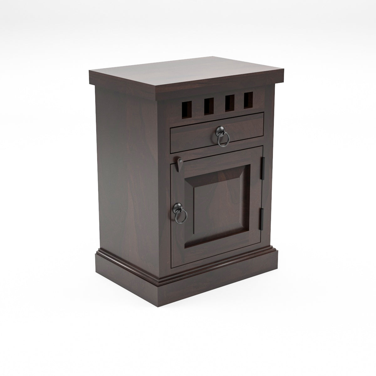 Solid Sheesham Wood Bedside Table with Drawer & Storage Cabinet
