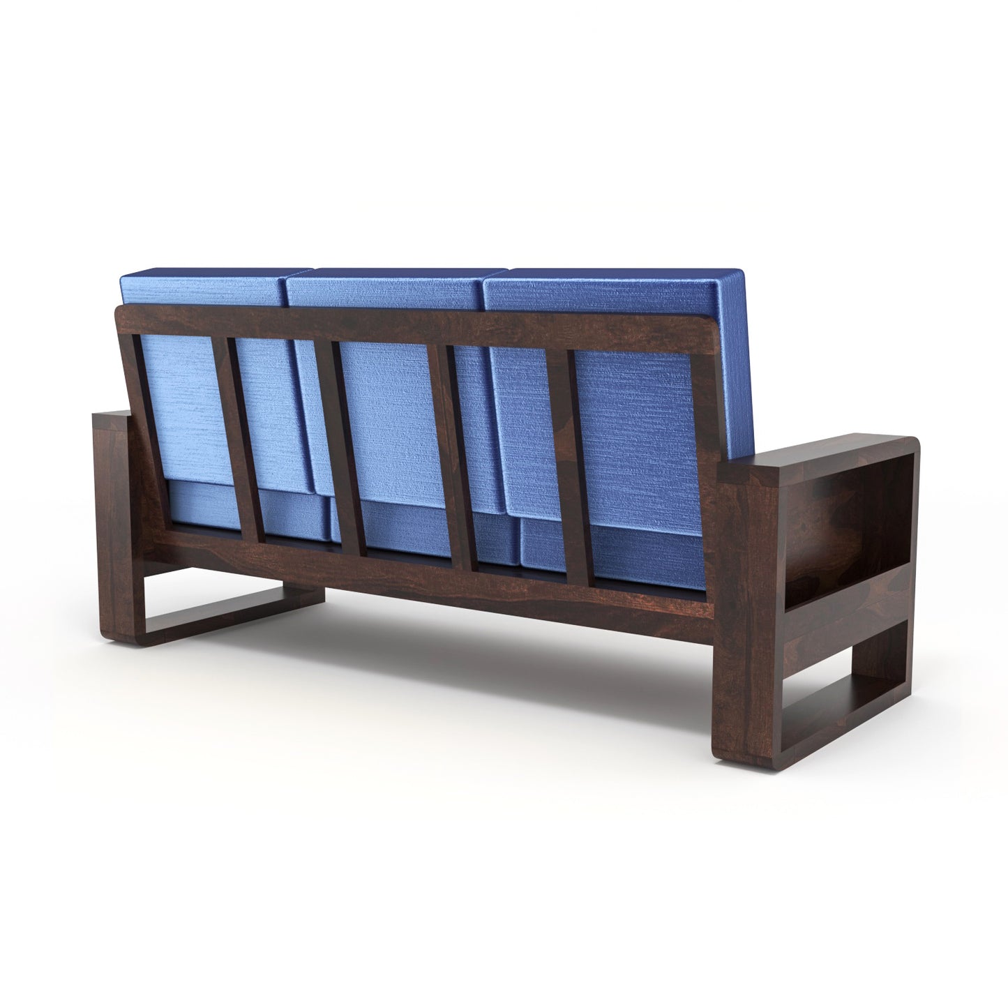 Solid Wood 3 Seater Sofa | Natural & Walnut Finish Wooden Sofa with Cushioned Seating
