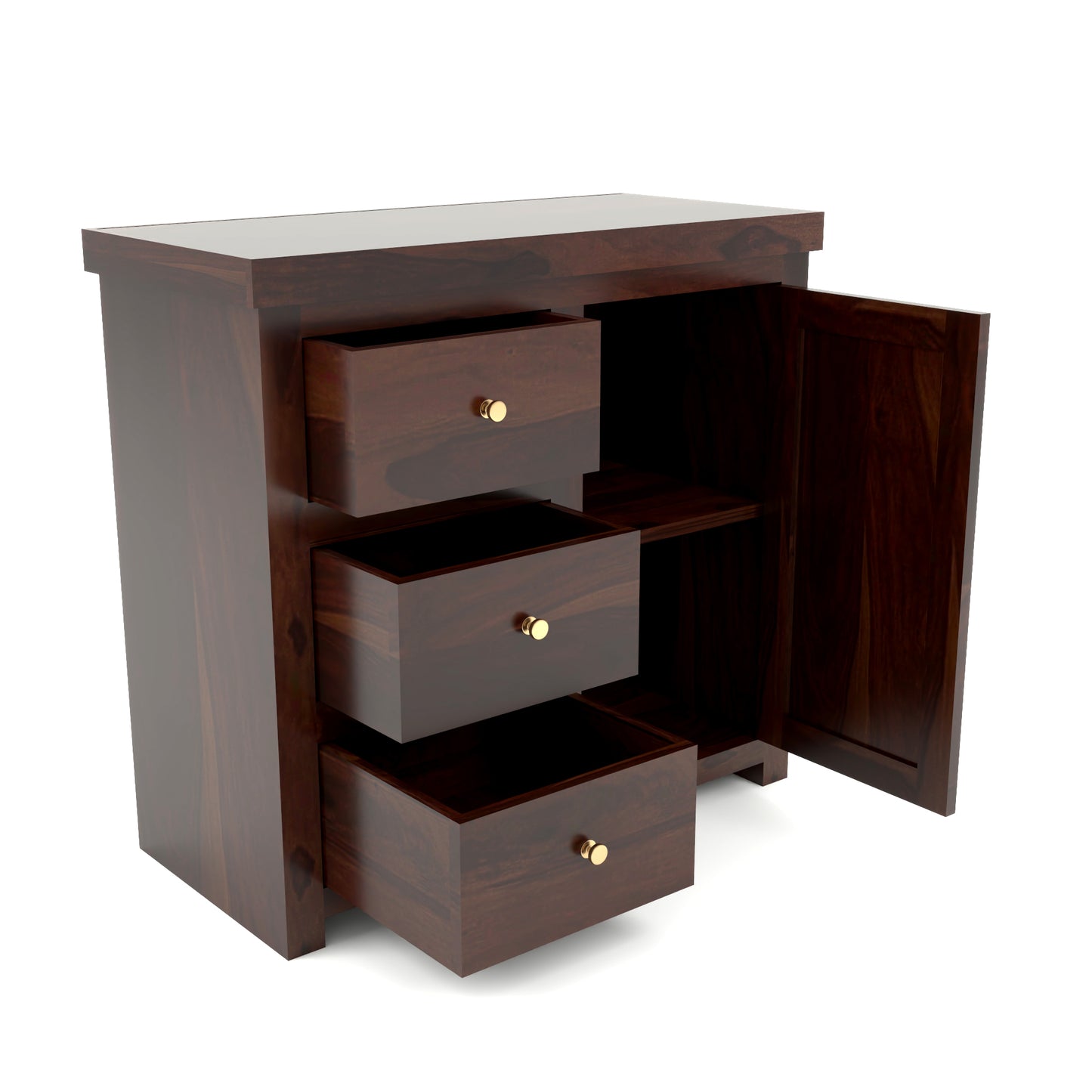 Solid Teak Wood Storage Cabinet with Drawers & Door