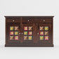 Solid Teak Wood Storage Cabinet with Handcrafted Tile Doors
