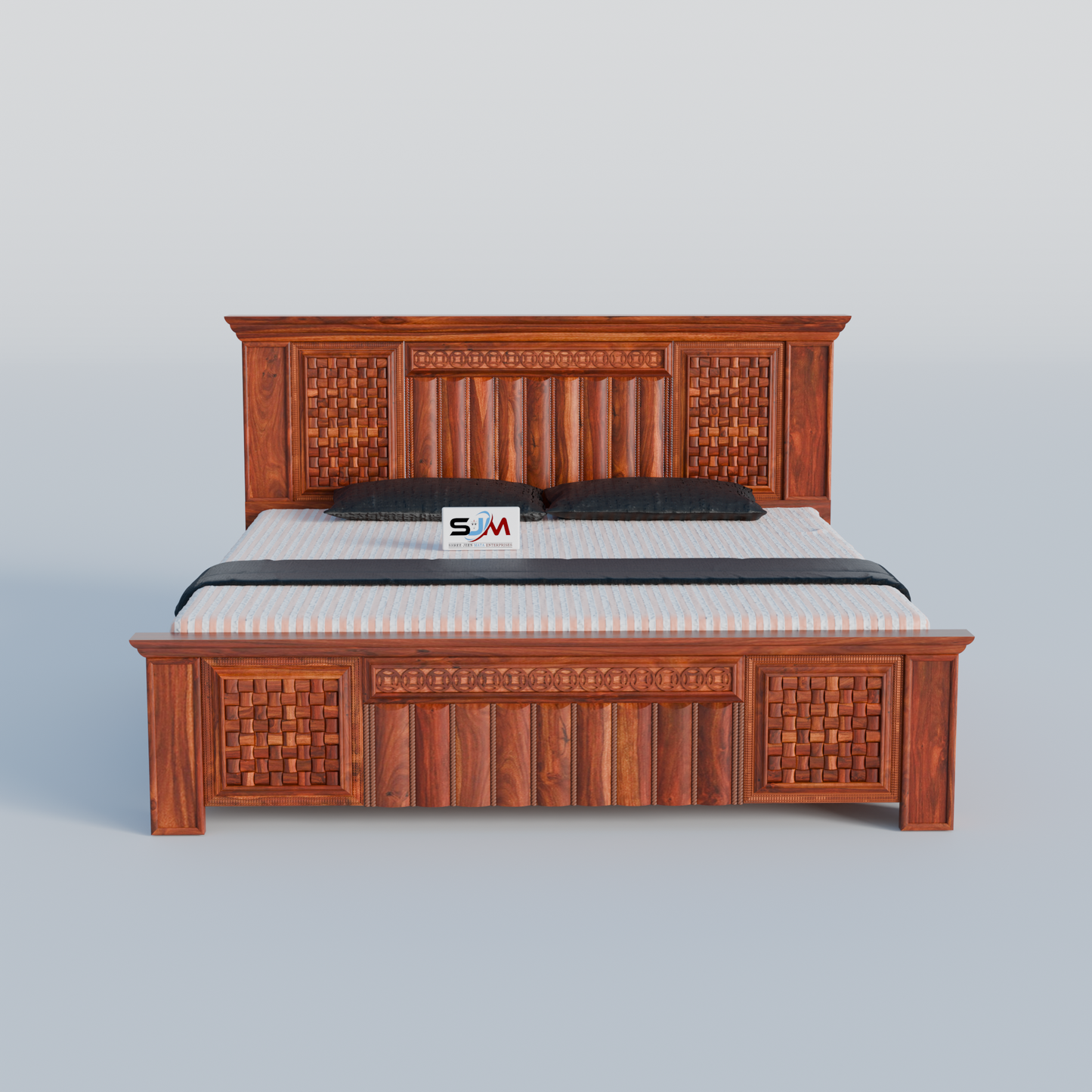 King Size Solid Sheesham Wood Bed with Storage
