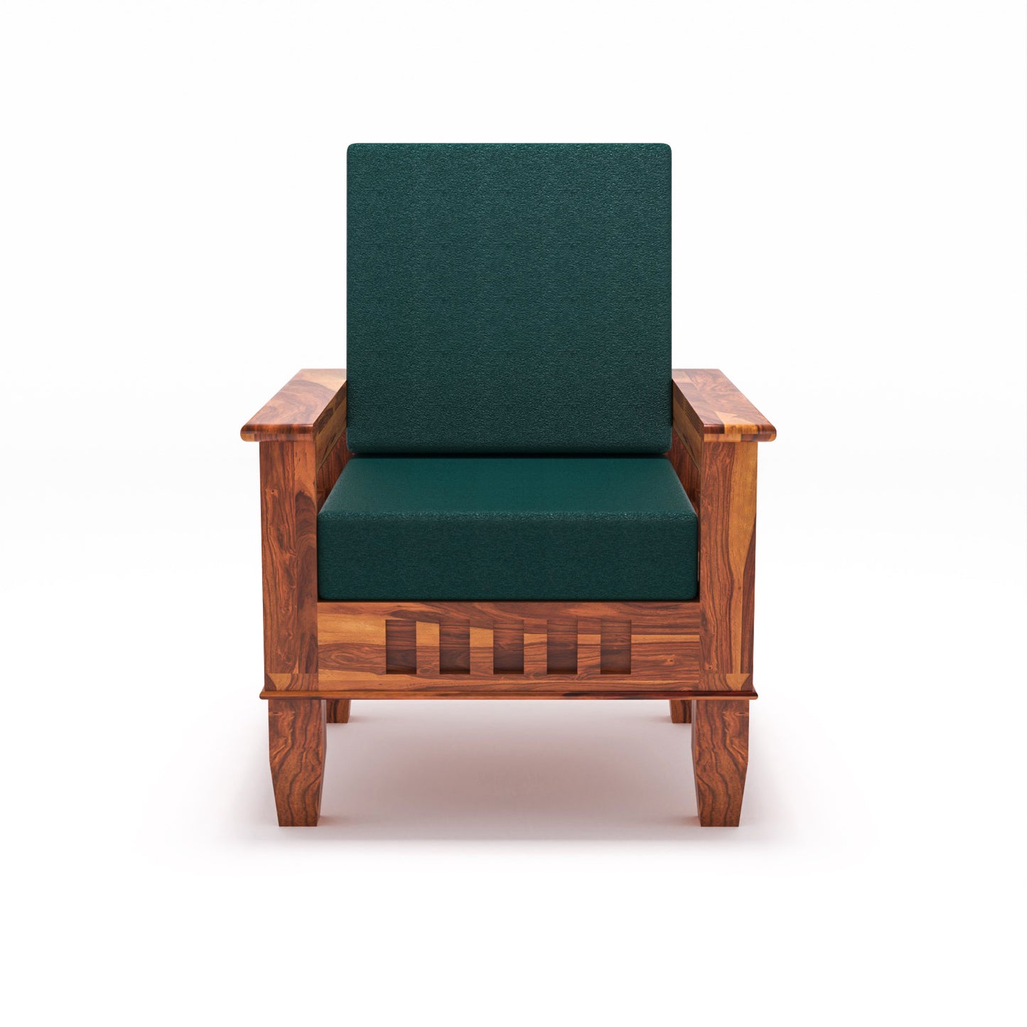 Solid Wood 5 Seater Sofa Set (3 Seater + 2 Single Seaters) | Natural & Walnut Finish with Cushioned Comfort