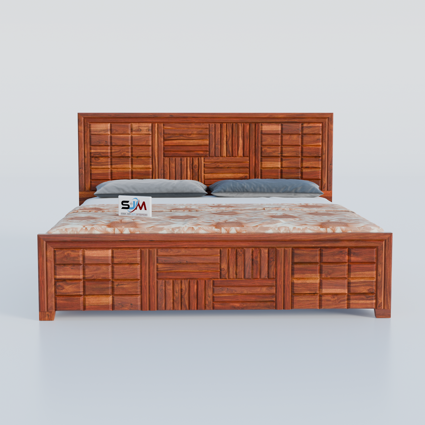 Solid Sheesham Wood Storage Bed with Designer Headboard