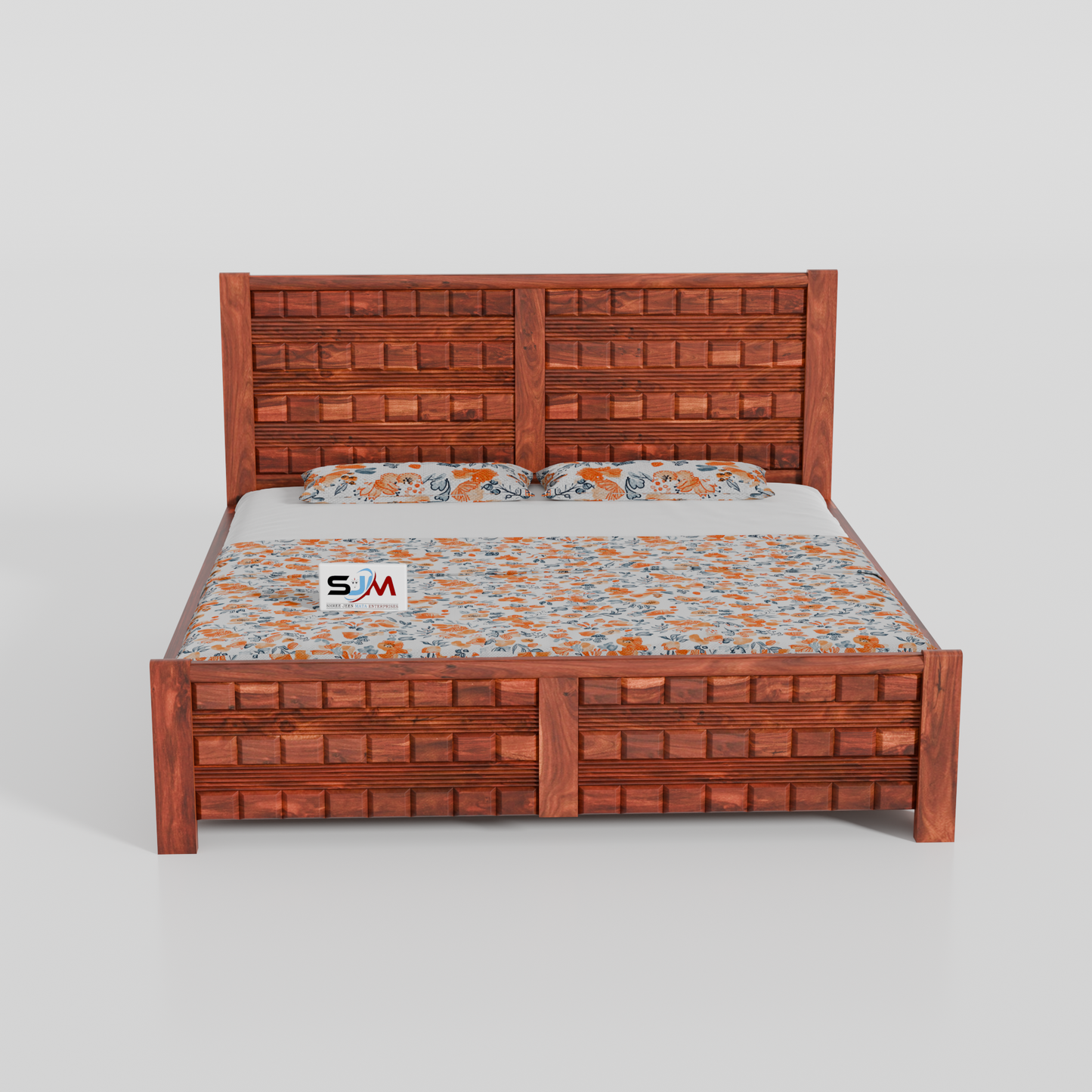 Solid Sheesham Wood Storage Bed with 3D Designer Headboard