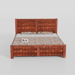 Solid Sheesham Wood Storage Bed with 3D Designer Headboard