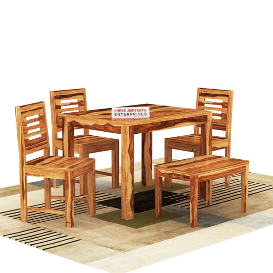 Solid Wood 4 Seater Dining Table Set with 4 Chairs