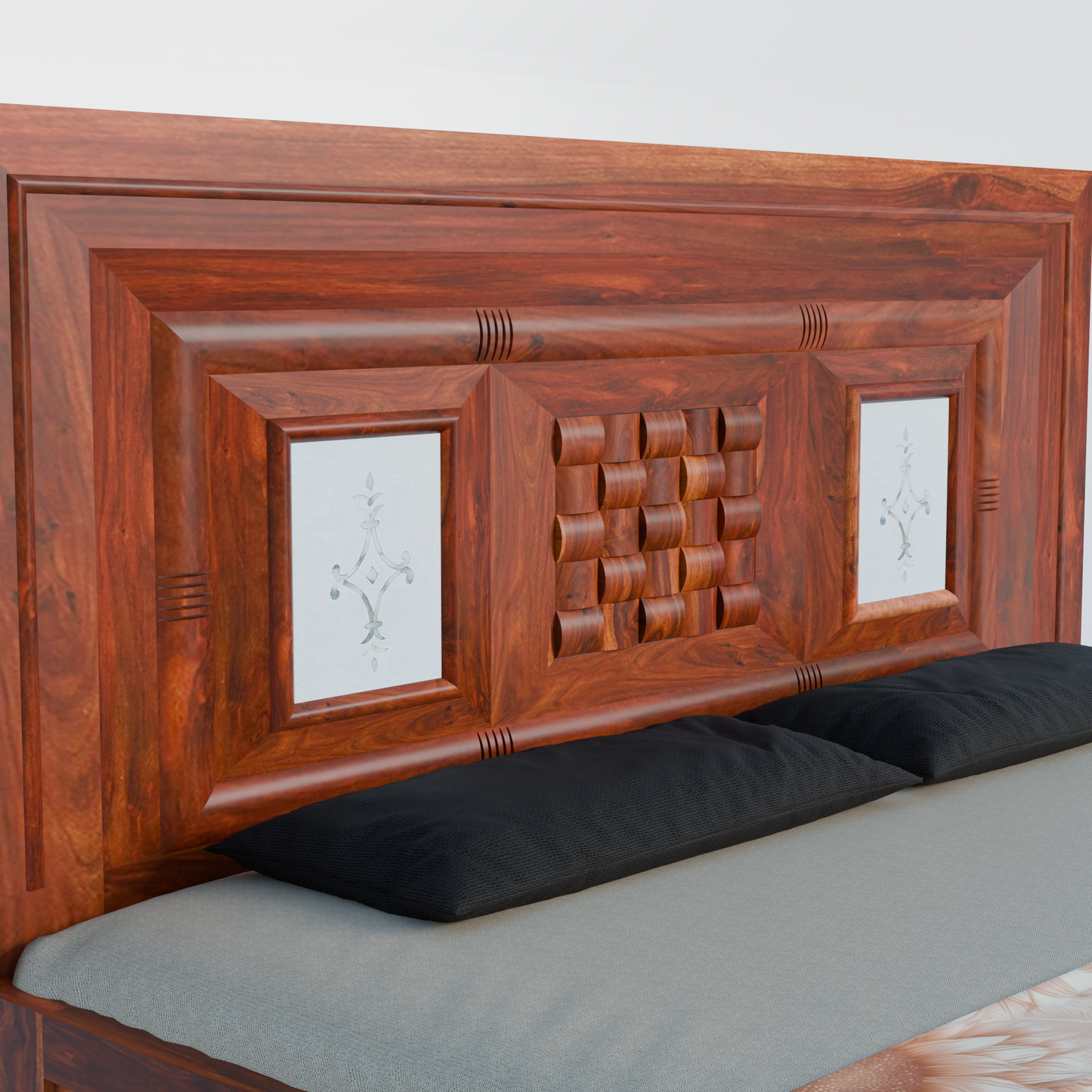 Modern King Size Solid Sheesham Wood Bed with Storage