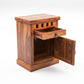Solid Sheesham Wood Bedside Table with Drawer & Storage Cabinet