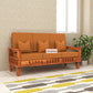 Solid Wood Three Seater Sofa with Cushioned Seating | Natural & Walnut Finish Wooden Sofa