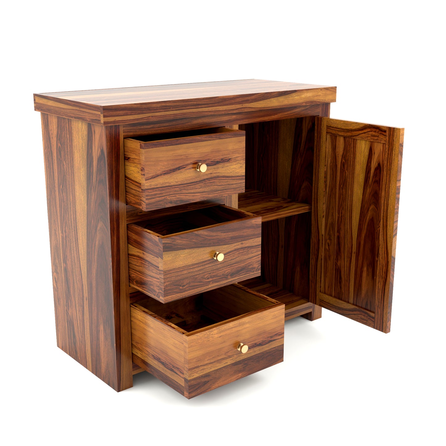 Solid Teak Wood Storage Cabinet with Drawers & Door