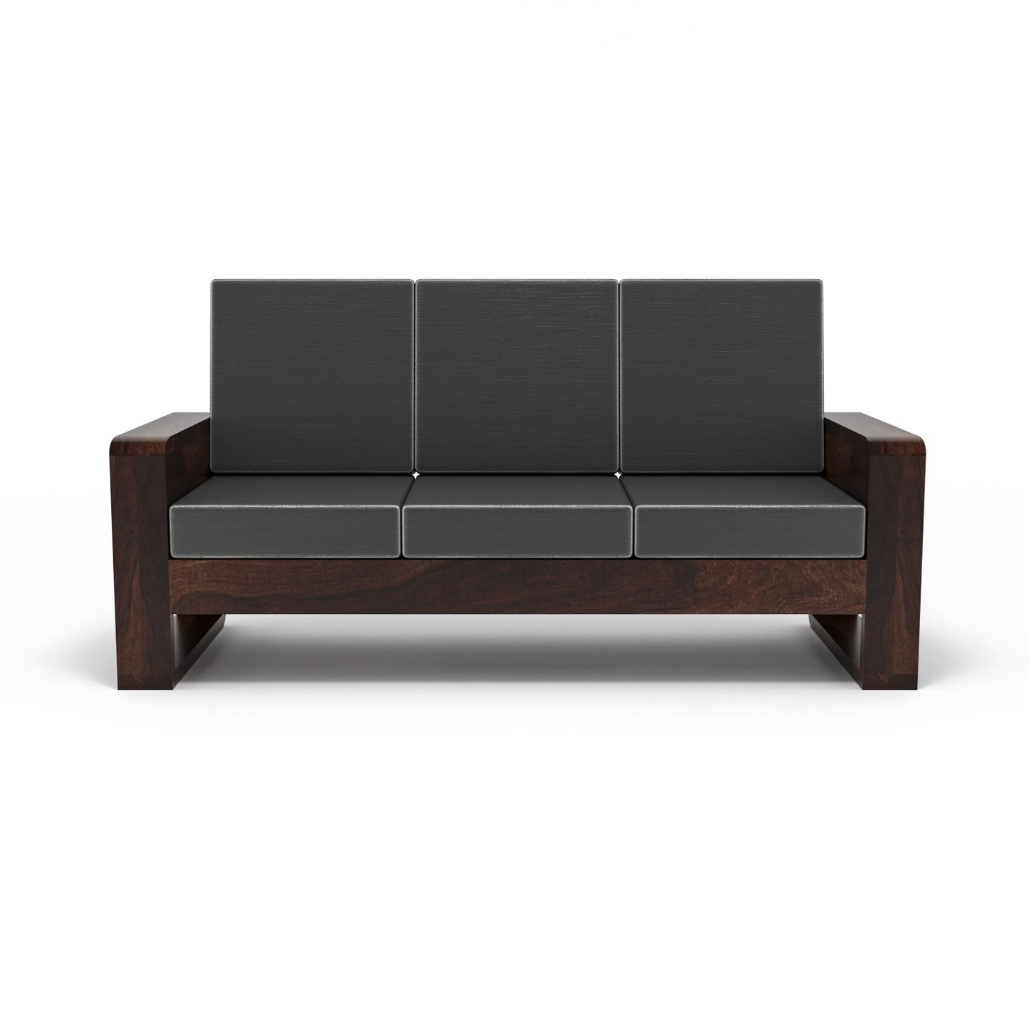 Solid Wood 7 Seater Sofa Set (3+2+2) | Natural & Walnut Finish Wooden Sofa with Cushions