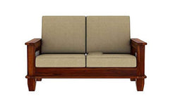 Solid Wooden Sheesham Teak Wood Sofa Set 2 Seater Home Furniture | Living Room | 2 Seater Sofa Set Wooden | Office Furniture Sofa Set | Without Pillow | Cream Cushions - Honey Finish
