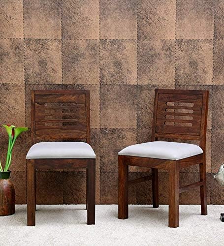 Jeenwood Sheesham Wood Dining Study Chairs with Cushion - Dining Chair Set of 2 | Wooden Chair for Living Room Dining Room - Solid Wood Chairs for Home Office Work - Teak Finish