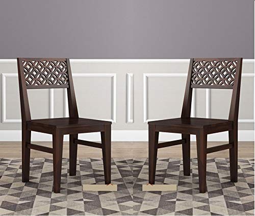 Jeenwood Solid Sheesham Teak Wood Wooden Dining Chair Set of 2 | Study Chair for Wooden Dining Chair Set of 2 Office Chair | Dining Room Set Living Room - Walnut Finish