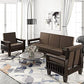 Jeenwood Wooden 5 Seater Sofa Set for Living Room, 3+1+1 Seater Sofa for Office & Lounge, Five Seater Sofa Sets with Side Magzine & Newspaper Holder for Home, Sheesham Wood, Honey Finish - Walnut Brown Finish
