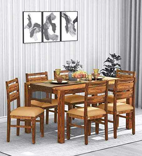 Jeenwood Solid Wood 6 Seater Dining Set in Provincial Teak Finish - Brown