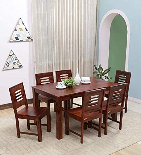 Jeenwood Wooden Dining Table 6 Seater | Six Seater Dinning Table with Chairs | Dining Room Sets | Sheesham Wood, Provincial Teak - Brown