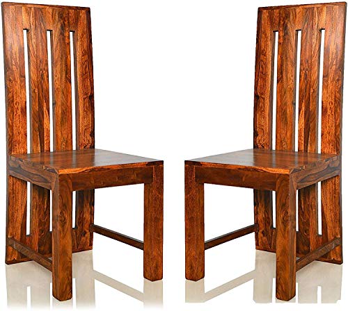 Jeenwood Solid Sheesham Wood Wooden Dining Chair Set of 2 | Study Chair for Wooden Dining Chair Set of 2 Office Chair | Dinin Room Set Living Room - Maple Finish