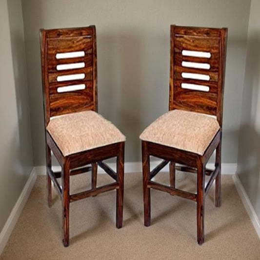 Jeenwood Solid Sheesham Wood Wooden Dining Chairs Set of 2, Study Chairs for Home - Natural Brown with Cushions - Natural Brown