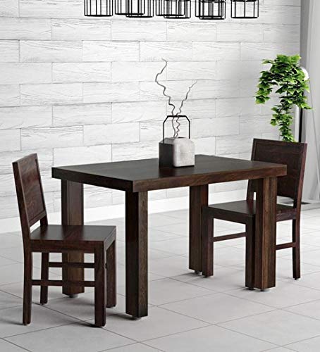 Jeenwood Wooden Dining Table 2 Seater | Dinning Table with 2 Chairs | Dining Room Furniture | Sheesham Wood, Dark Walnut Finish - Brown