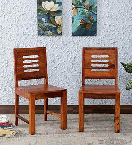 Jeenwood Wooden Dining Chair Only | Dinning Chairs for Kitchen & Dining Room| Dining Chair Without Cushion | Sheesham Wood, Honey Brown Finish, Set of 2 - Brown