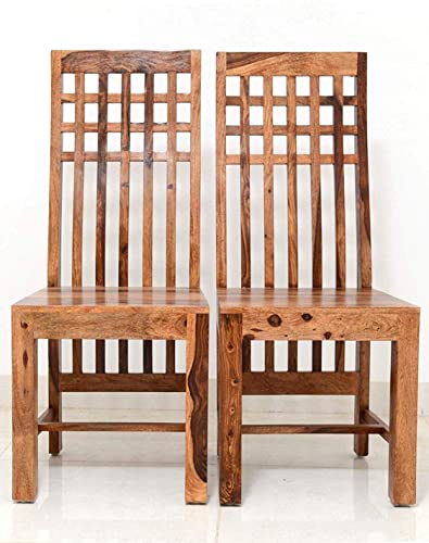 Jeenwood Solid Sheesham Teak Wood Wooden Dining Chair Set of 2, Study Chair for Wooden Dining Chair Set of 2 Office Chair, Dining Room Set Living Room, Teak Finish - Teak Finish