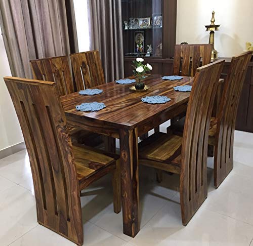 Jeenwood Sheesham Wood Dining Table 6 Seater | Dinning Table with 6 Chairs | Dining Room Furniture - Brown