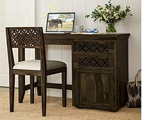 Jeenwood Solid Wooden Sheesham Wood Study Table with Chair, Laptop Computer Students Table, Living Study Room - Teak Wood, Computer Desk Home and Office Furniture - Walnut Finish - Natural