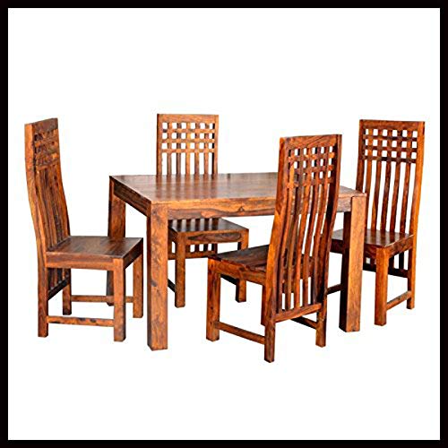 Jeenwood Sheesham Teak Wood Wooden Dining Table 4 Seater Wood Dining Set | 4 Seater Dining Table Set | Home Living Room | Dining Room Furniture | Wooden Dining 4 Chairs |Brown Honey Teak - Natural