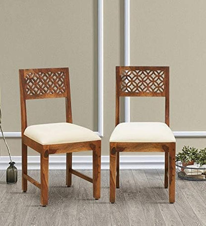 Jeenwood Wooden Dining Chairs for Dining Room Living ROM Wooden Dinning Chairs with Cushion Dining Room Furniture - Sheesham Wood Chair Set of 2 - Natural Honey Finish