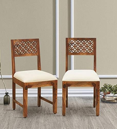 Jeenwood Wooden Dining Chairs for Dining Room Living ROM Wooden Dinning Chairs with Cushion Dining Room Furniture - Sheesham Wood Chair Set of 2 - Natural Honey Finish