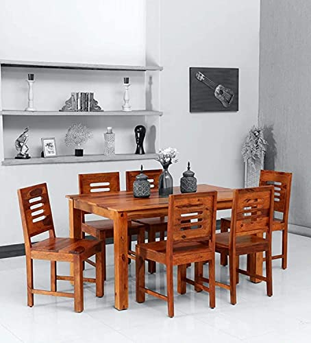 Jeenwood Solid Wood Sheesham Dining Table 6 Seater, Six Seater Dinning Table with Chairs, Dining Room Sets, Solid Wood Dining Table Set, Sheesham Wood, Natural Finish - Natural Finish