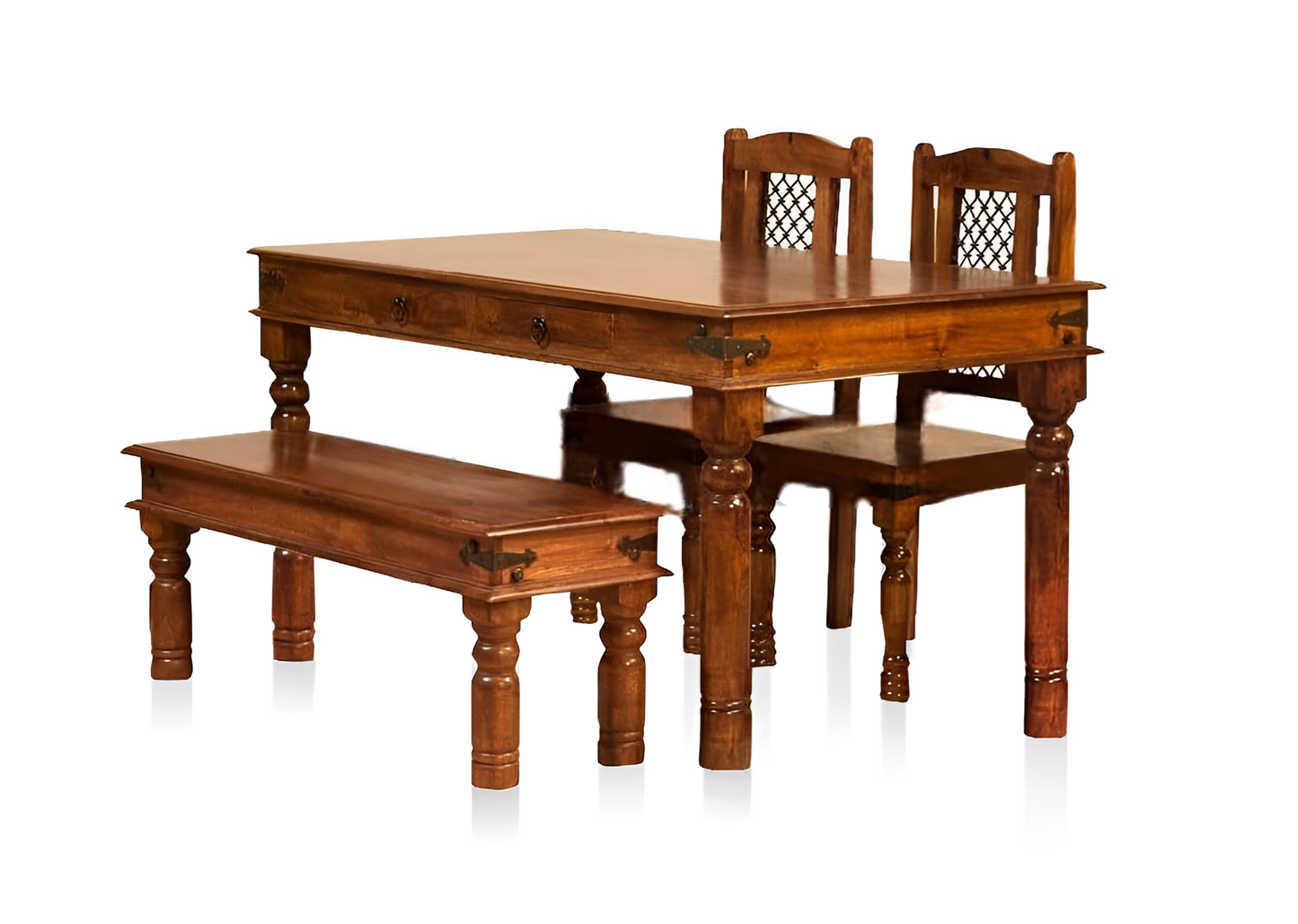 Solid Wood 4 Seater Dining Table Set with 2 Chairs and 1 Bench