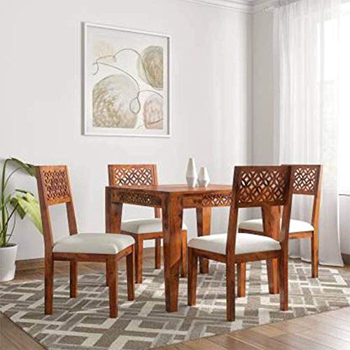 Jeenwood Solid Sheesham Wood CNC Cuting Dining Table 4 Seater Set Dining Room Furniture Wooden 4 Seater Dining Table Home Dining Living Room |Solid Wood Dining Table Set - Teak Finish 1