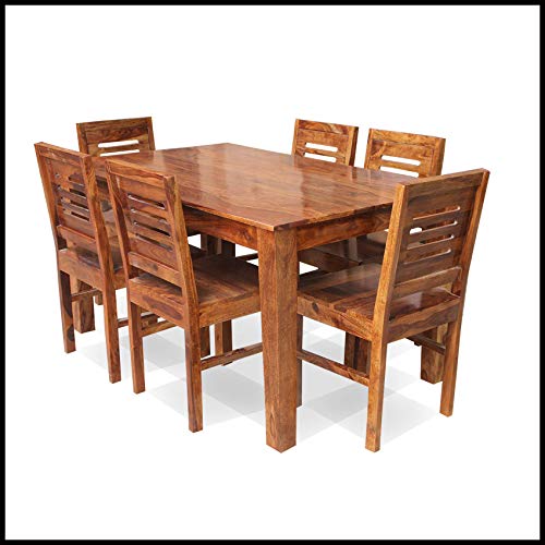 Jeenwood Sheesham Teak Wood Wooden Dining Table 6 Seater Wood Dining Set | 6 Seater Dining Table Set | Home Living Room | Dining Room Furniture | Wooden Dining 6 Chairs |Warm Honey Teak - Warm Honey Teak Finish