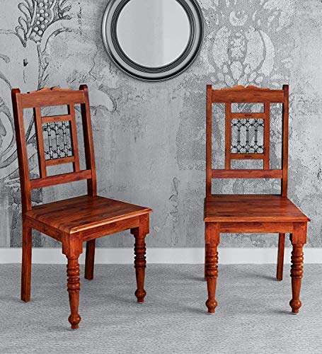 Jeenwood Solid Sheesham Wood Wooden Dining Chair Set of 2, Study Chair with Cushion for Wooden Dining Chair Set of 2 Office Chair, Dining Room Set Living Room, Maple Finish - Maple Finish