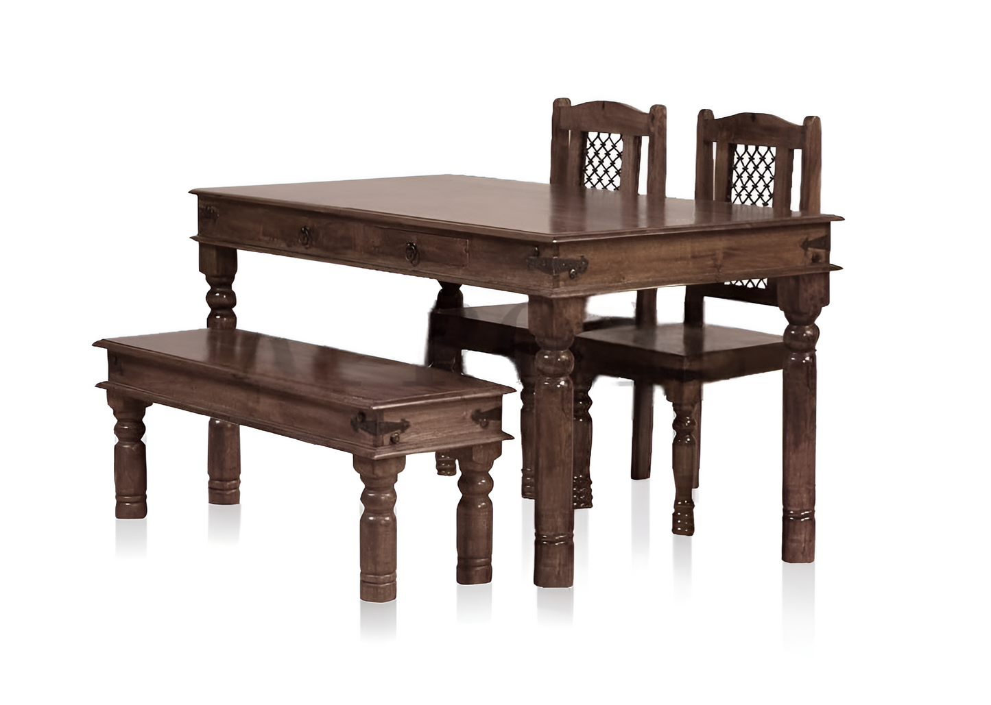 Solid Wood 4 Seater Dining Table Set with 2 Chairs and 1 Bench