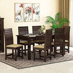 Jeenwood Sheesham Wood Dining Table 6 Seater / 6 Seater Dining Set with Chairs for Dining Room Walnut Color - Brown
