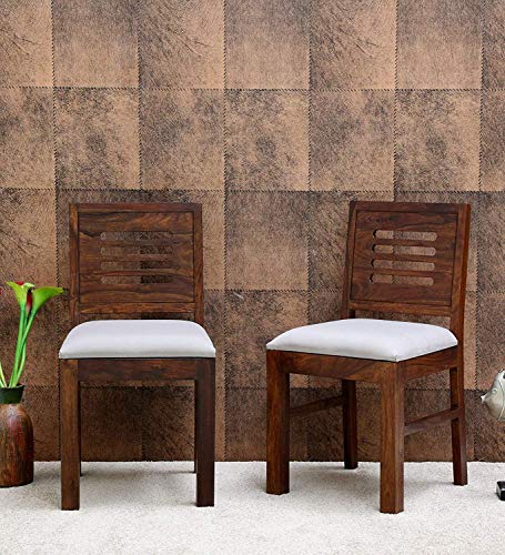 Jeenwood Solid Sheesham Wooden Wood Dining Chair Set of 2 | Study Chair with Cushion for Wood Dining Chair Set of 2 Office Chair | Dining Room Set Living Room - Brown Teak Finish
