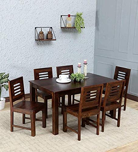 Jeenwood Wooden Dining Table 6 Seater | Six Seater Dinning Table with Chairs | Dining Room Sets | Sheesham Wood, Warm Chestnut - Brown