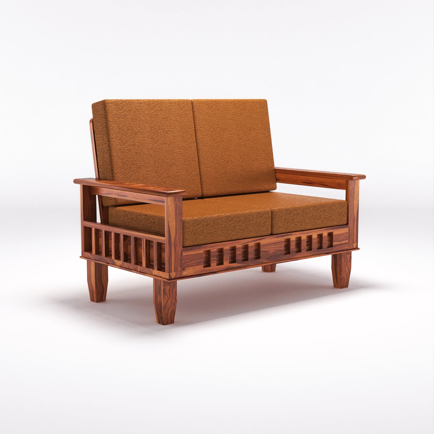 Solid Wood 7 Seater Sofa Set (3+2+2) with Cushioned Seating | Natural & Walnut Finish Wooden Sofa