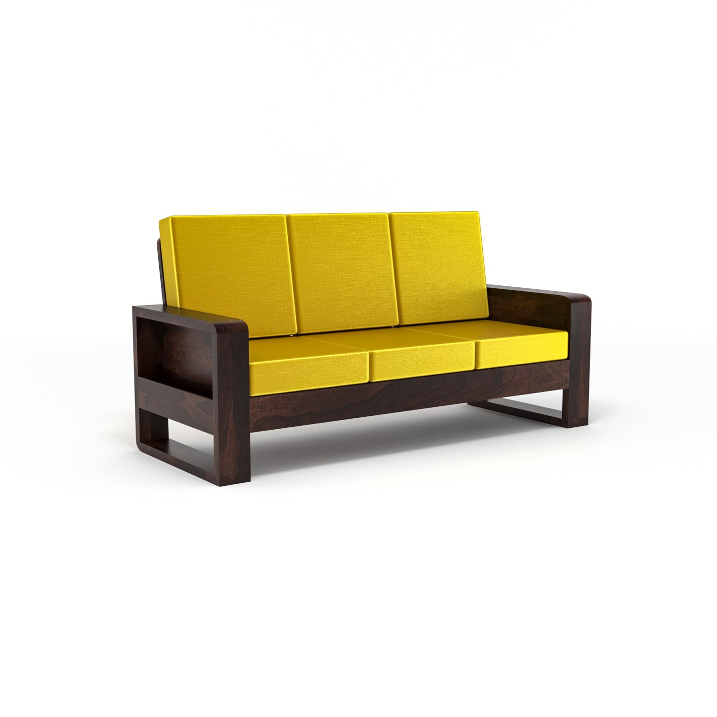 Solid Wood 5 Seater Sofa Set (3+1+1) | Natural & Walnut Finish Wooden Sofa with Cushions