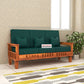 Solid Wood Three Seater Sofa with Cushioned Seating | Natural & Walnut Finish Wooden Sofa
